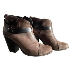Rag & Bone Harrow Brown Leather Moto Booties Size 11 Heeled Ankle Boots Casual